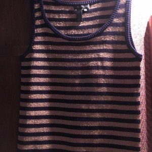Lauren Gold and Navy Blue Stripped Metallic Tank Sz M